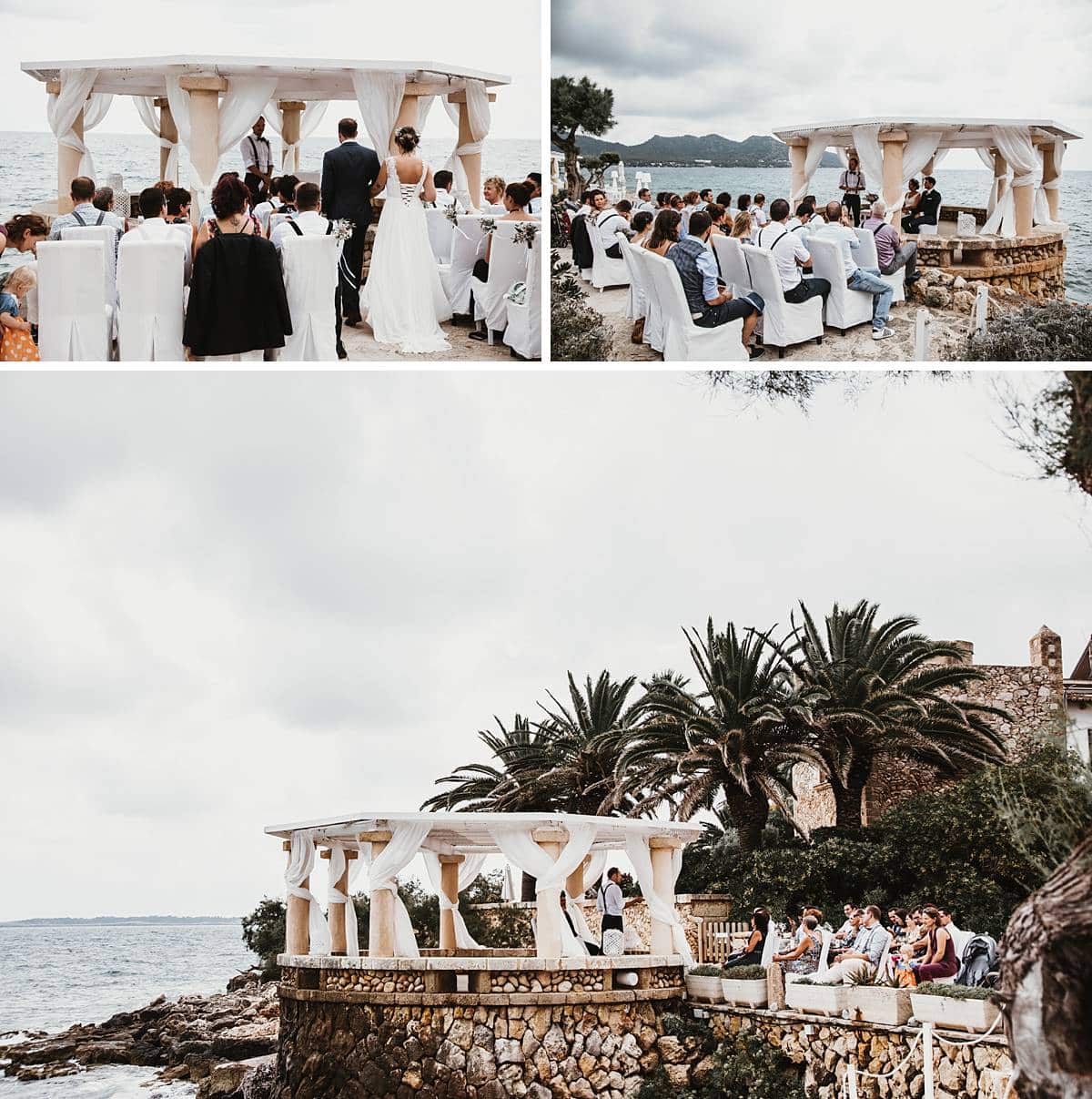 Hochzeitsgäste und das Hochzeitspaar in Mallorca.